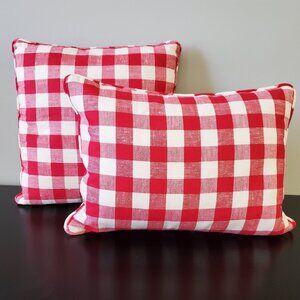 Farmhouse Irish Linen Red Checked Sofa Pillows - Set of Two